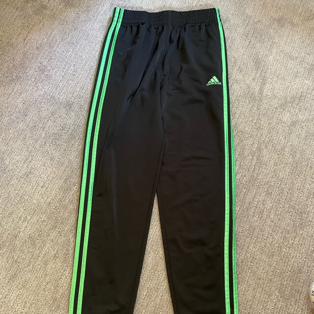 Adidas Black Youth Joggers with Neon Green Stripes